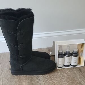 UGG Black Suede Boots with Care Set